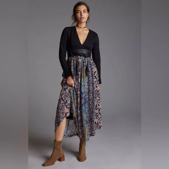 Anthropologie Black and Multicolor Maxi Dress - Picture 4 of 14